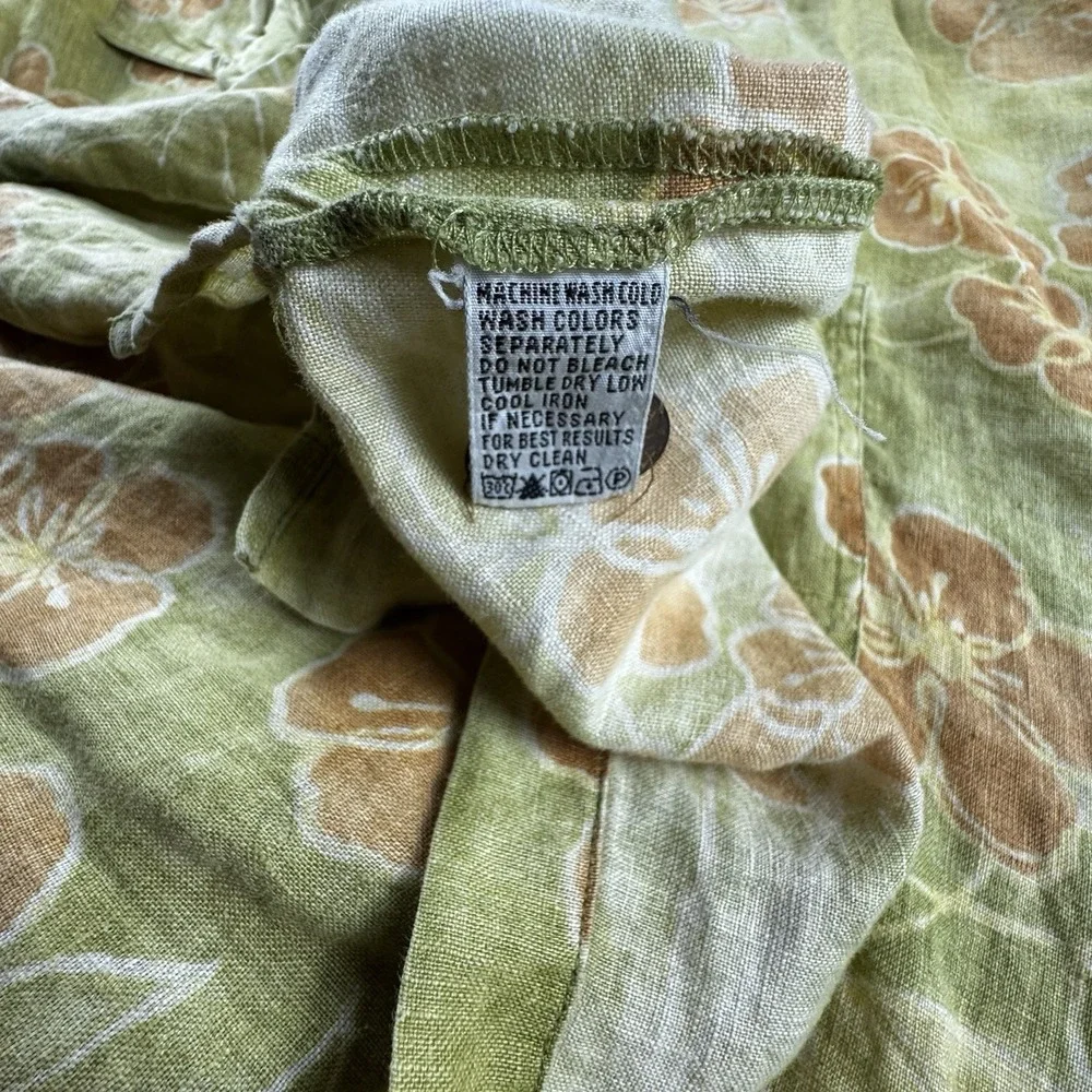 Vintage‎ Tommy Bahama Linen Shirt Men XXL Green Beach Floral Hawaiian Tropical